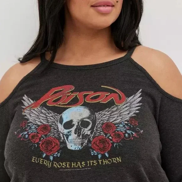 Torrid Poison Cutout Cold Shoulder Graphic Sweatshirt Vinyl Icons 3X NWT - Picture 2 of 14
